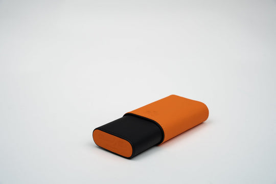 The "Show Band" 3 Cigar Case (Gordo) - Racing Black & Orange, Brizard and Co luxury cigar accessory at Cigar Inc. Los Angeles