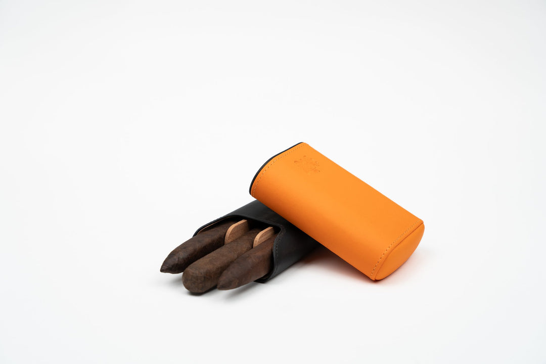 The "Show Band" 3 Cigar Case (Gordo) - Racing Black & Orange, Brizard and Co luxury cigar accessory at Cigar Inc. Los Angeles