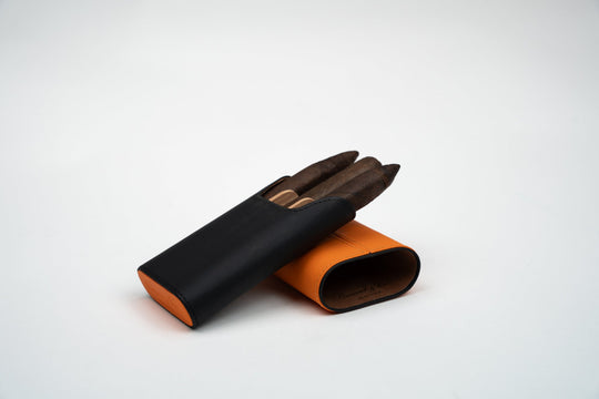 The "Show Band" 3 Cigar Case (Gordo) - Racing Black & Orange, Brizard and Co luxury cigar accessory at Cigar Inc. Los Angeles