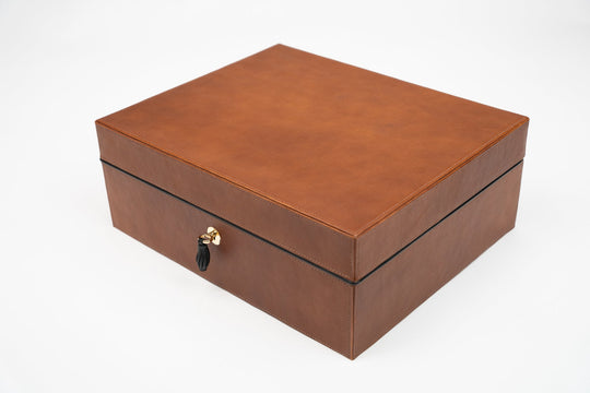 Airflow Humidor 70/80 Ct Whisky Calf Leather & Black (Leather), Brizard and Co luxury cigar accessory at Cigar Inc. Los Angeles