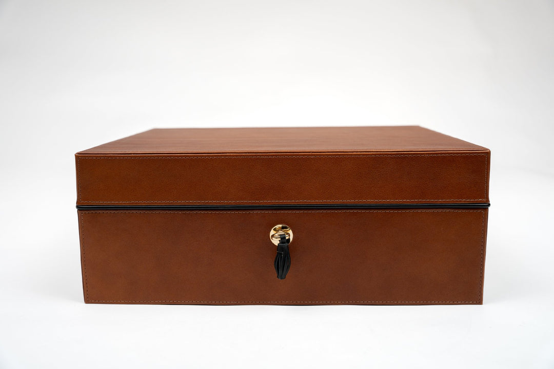 Airflow Humidor 70/80 Ct Whisky Calf Leather & Black (Leather), Brizard and Co luxury cigar accessory at Cigar Inc. Los Angeles