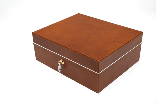 Airflow Humidor 70/80ct Whisky Calf Leather & White (Leather), Brizard and Co luxury cigar accessory at Cigar Inc. Los Angeles