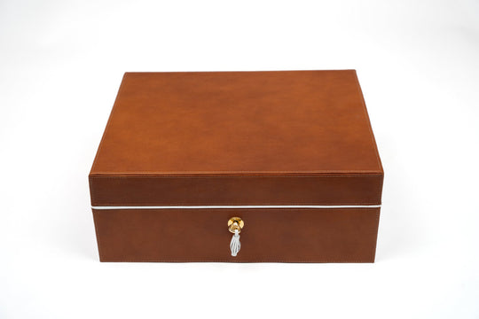 Airflow Humidor 70/80ct Whisky Calf Leather & White (Leather), Brizard and Co luxury cigar accessory at Cigar Inc. Los Angeles