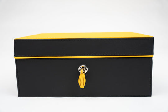 Airflow Humidors (30/40ct) Racing Black & Yellow (Leather), Brizard and Co luxury cigar accessory at Cigar Inc. Los Angeles
