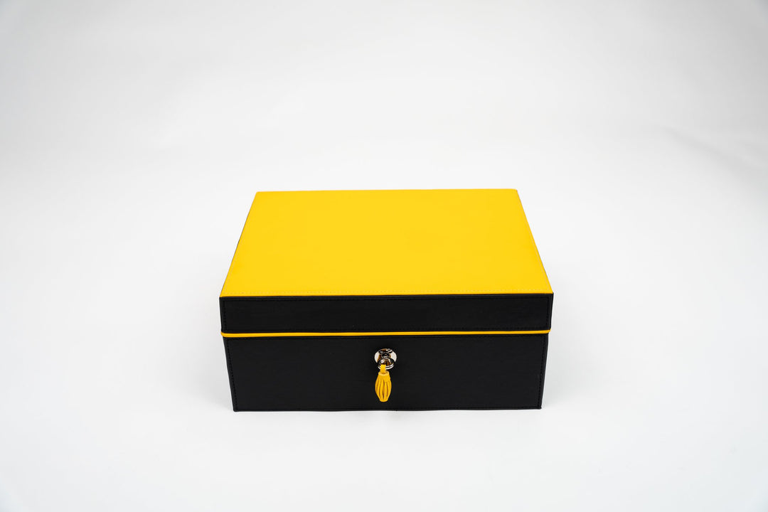 Airflow Humidors (30/40ct) Racing Black & Yellow (Leather), Brizard and Co luxury cigar accessory at Cigar Inc. Los Angeles