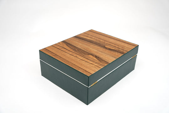 Airflow Humidor Augusta Green w/ Tineo Wood 70/80Ct (Leather, Exotic Wood), Brizard and Co luxury cigar accessory at Cigar Inc. Los Angeles