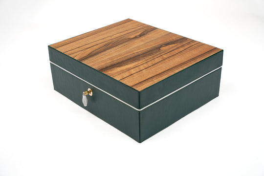 Airflow Humidor Augusta Green w/ Tineo Wood 70/80Ct (Leather, Exotic Wood), Brizard and Co luxury cigar accessory at Cigar Inc. Los Angeles