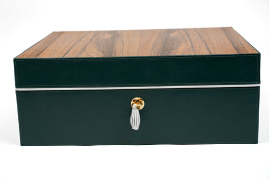 Airflow Humidor Augusta Green w/ Tineo Wood 70/80Ct (Leather, Exotic Wood), Brizard and Co luxury cigar accessory at Cigar Inc. Los Angeles