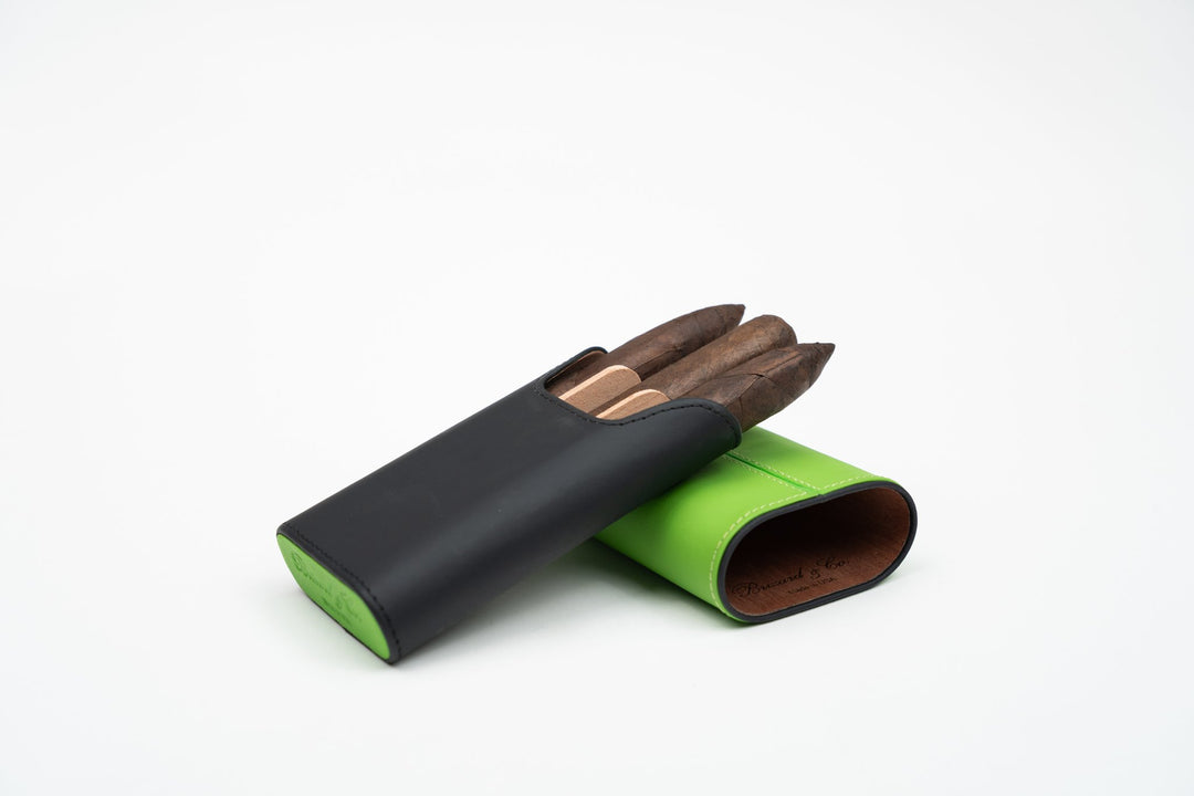 The "Show Band" 3 Cigar Case - Racing Black & Lime Green, Brizard and Co luxury cigar accessory at Cigar Inc. Los Angeles