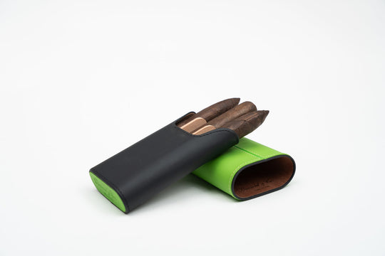 The "Show Band" 3 Cigar Case - Racing Black & Lime Green, Brizard and Co luxury cigar accessory at Cigar Inc. Los Angeles