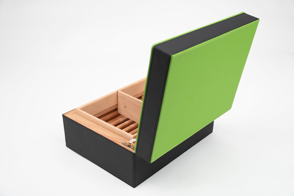 The "Airflow" Cigar Humidor (30/40 Count) - Racing Black & Lime Green, Brizard and Co luxury cigar accessory at Cigar Inc. Los Angeles