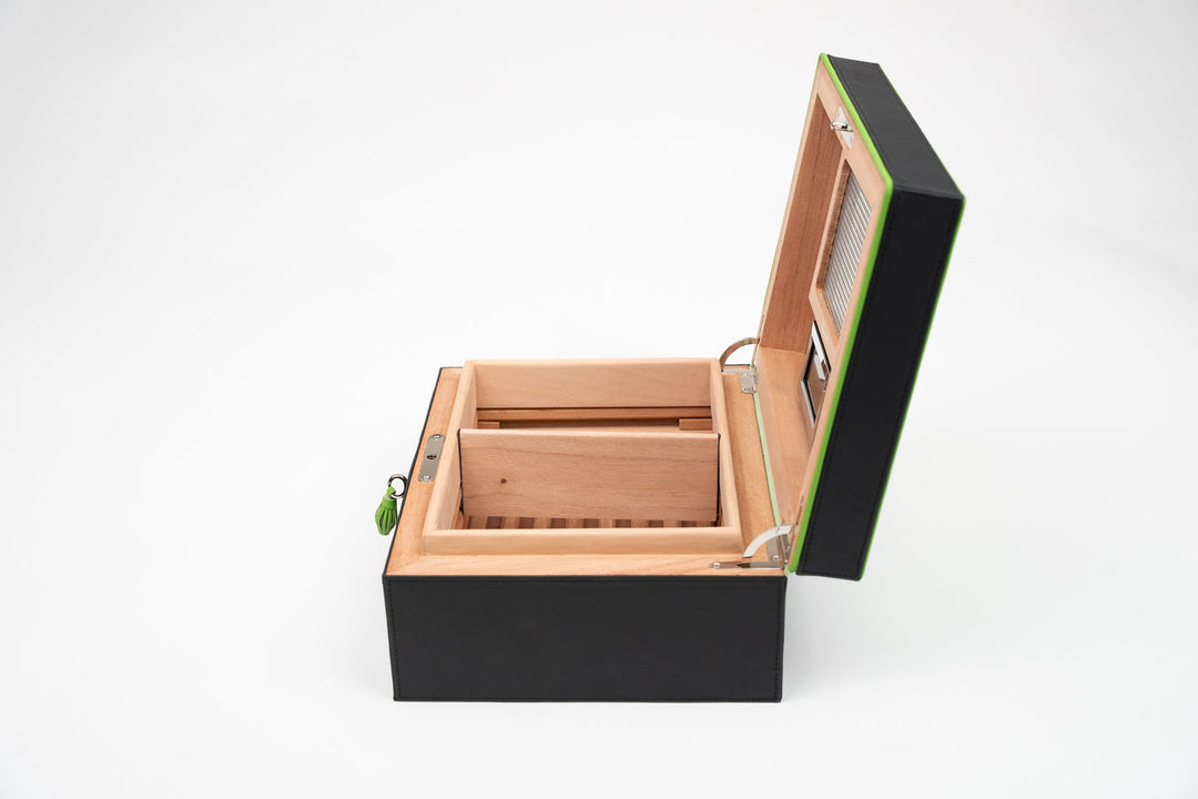 The "Airflow" Cigar Humidor (30/40 Count) - Racing Black & Lime Green, Brizard and Co luxury cigar accessory at Cigar Inc. Los Angeles