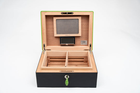 The "Airflow" Cigar Humidor (30/40 Count) - Racing Black & Lime Green, Brizard and Co luxury cigar accessory at Cigar Inc. Los Angeles