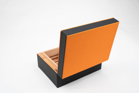The "Airflow" Cigar Humidor (30/40 Count) - Racing Black & Orange, Brizard and Co luxury cigar accessory at Cigar Inc. Los Angeles