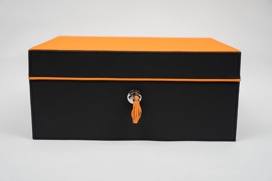The "Airflow" Cigar Humidor (30/40 Count) - Racing Black & Orange, Brizard and Co luxury cigar accessory at Cigar Inc. Los Angeles