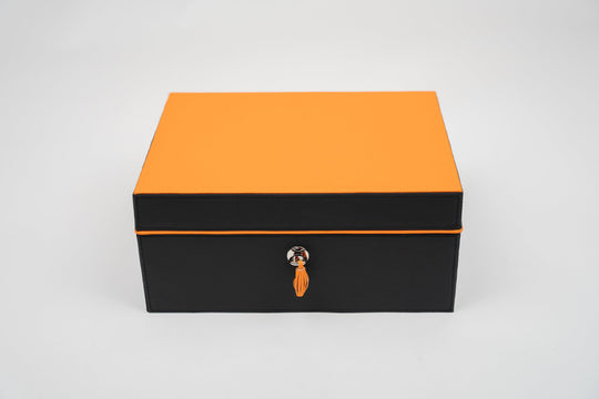 The "Airflow" Cigar Humidor (30/40 Count) - Racing Black & Orange, Brizard and Co luxury cigar accessory at Cigar Inc. Los Angeles