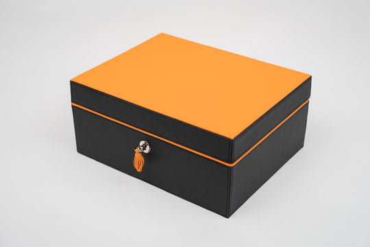 The "Airflow" Cigar Humidor (30/40 Count) - Racing Black & Orange, Brizard and Co luxury cigar accessory at Cigar Inc. Los Angeles