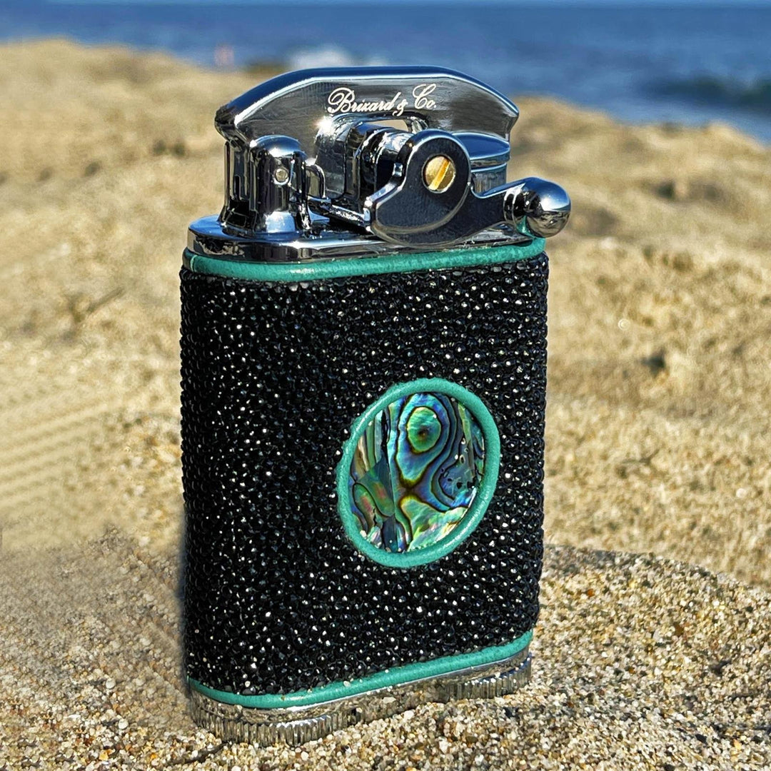 Brizard and Co Gatsby Table Lighter, Abalone and Stingray Leather Collection, luxury cigar lighter at Cigar Inc. Los Angeles