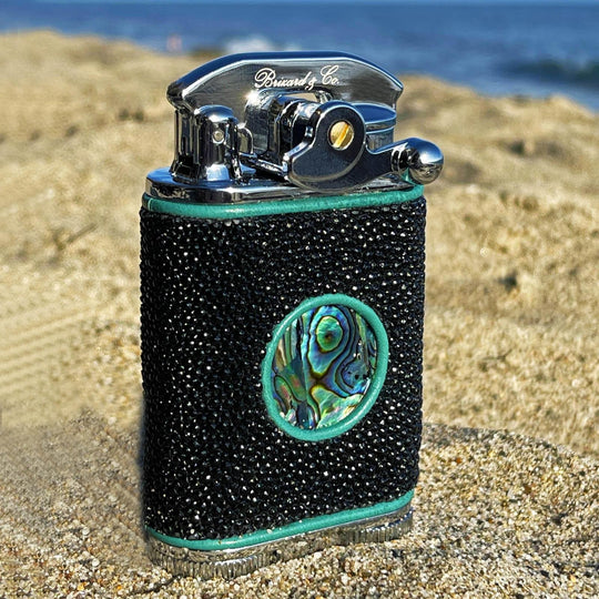 Brizard and Co Gatsby Table Lighter, Abalone and Stingray Leather Collection, luxury cigar lighter at Cigar Inc. Los Angeles