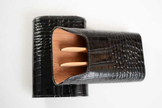 Brizard and Co. - The "Show Band" 3 Cigar Case - Croco Black