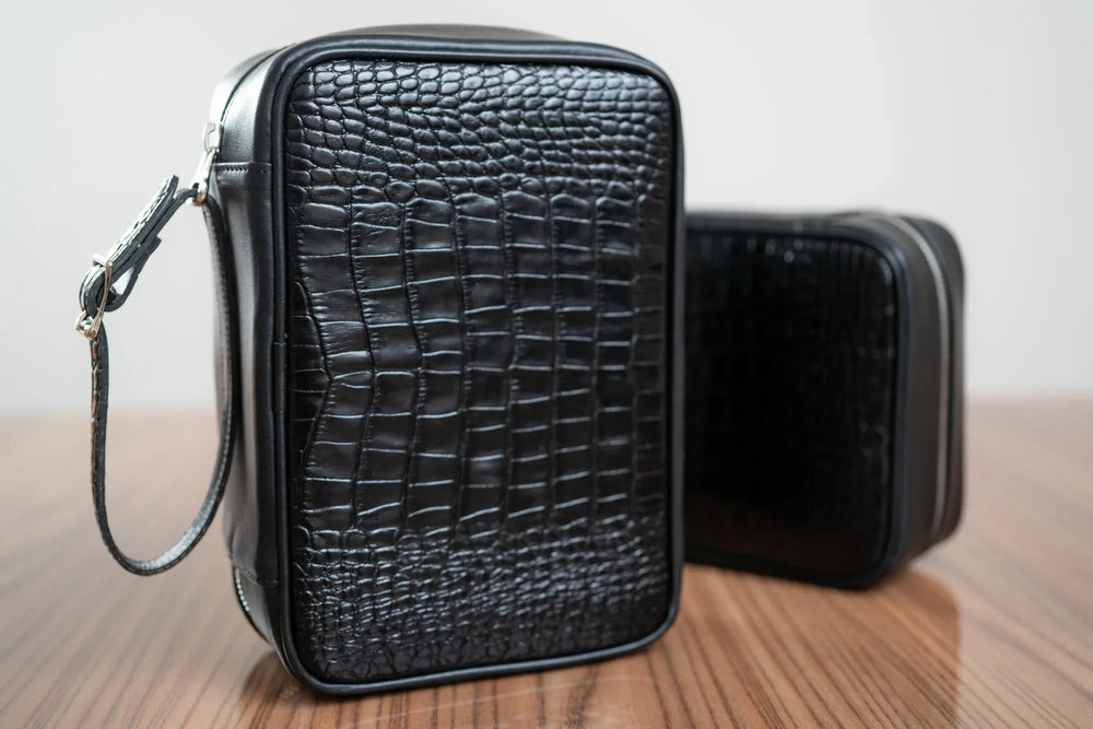 Brizard and Co Havana Traveler in croco pattern black at Cigar Inc, Woodland Hills