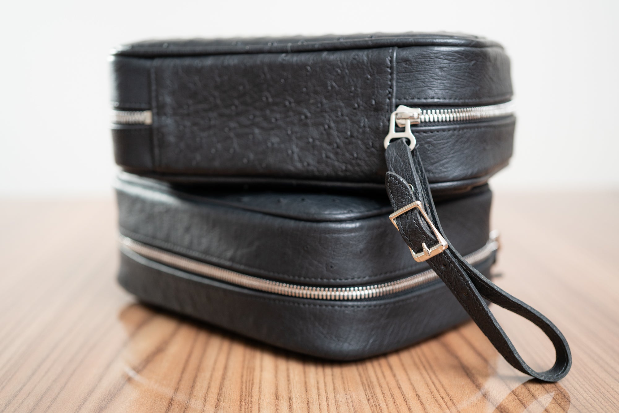 Brizard and Co Havana Traveler flask in genuine black ostrich leather