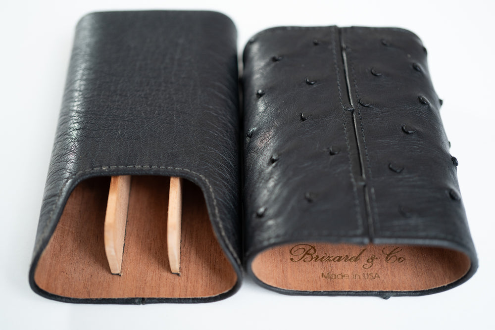 Brizard and Co. - The "Show Band" 3 Cigar Case - Ostrich Black