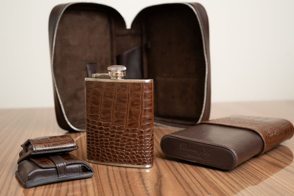 Brizard and Co - Havana Traveler (Flask) - Croco Pattern Tobacco
