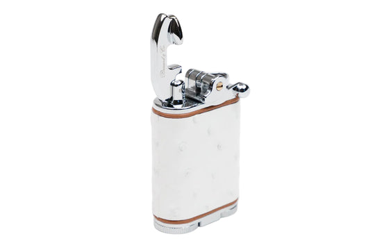 Brizard and Co - Gatsby Table Lighter - Genuine White Ostrich with Tan Leather Piping (St Tropez Collection)