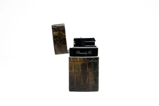 Brizard and Co. Venezia Lighter genuine alligator skin, cap open showing the fountain flame torch, Cigar Inc