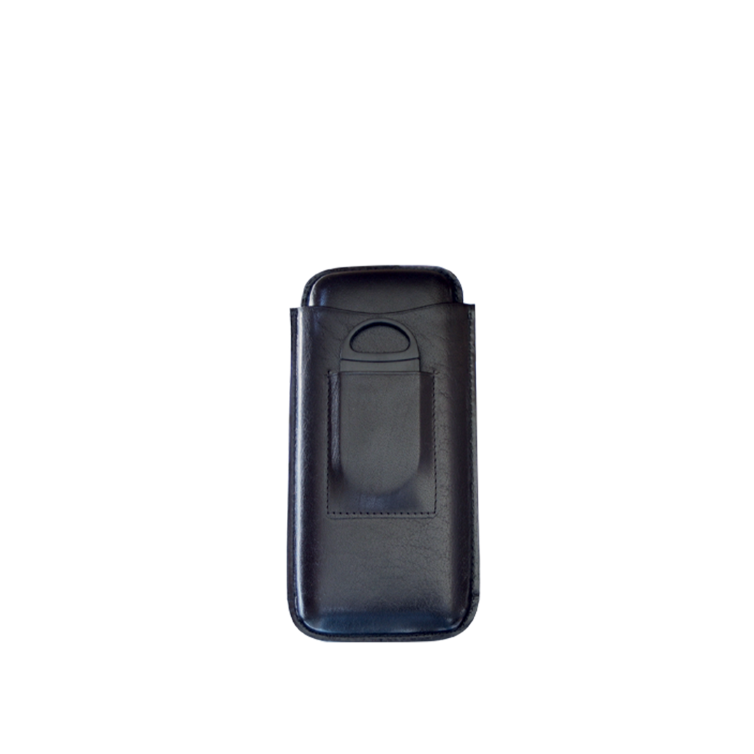 Big Easy Tobacco Three Cigar Black Leather Case for Up to 54 Ring Gauge with Cutter