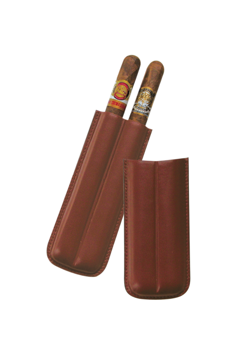 Big Easy Tobacco Two Cigar Brown Leather Case for Up to 54 Ring Gauge