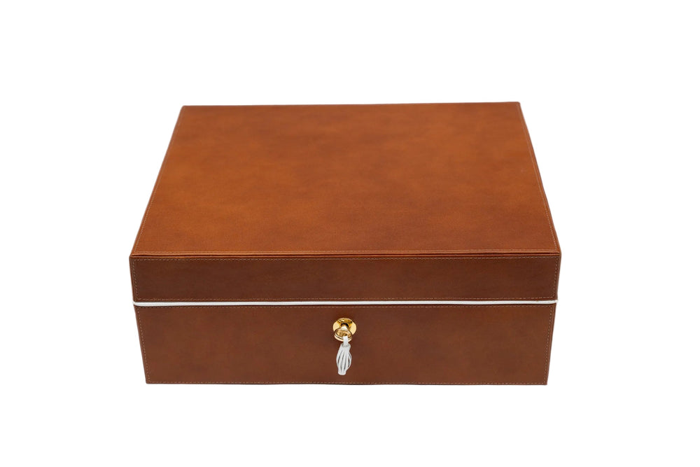 Brizard & Co – “Airflow” Cigar Humidor - Whisky Calf Leather & White – 70/80 Count