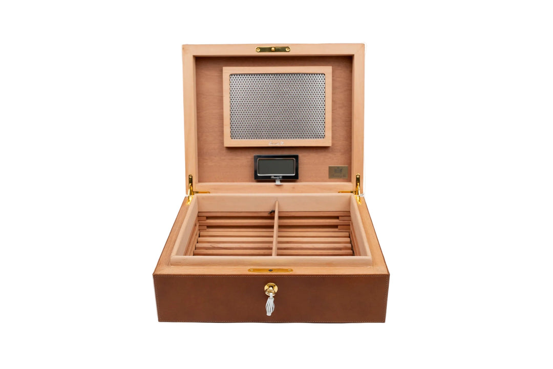 Brizard & Co – “Airflow” Cigar Humidor - Whisky Calf Leather & White – 70/80 Count