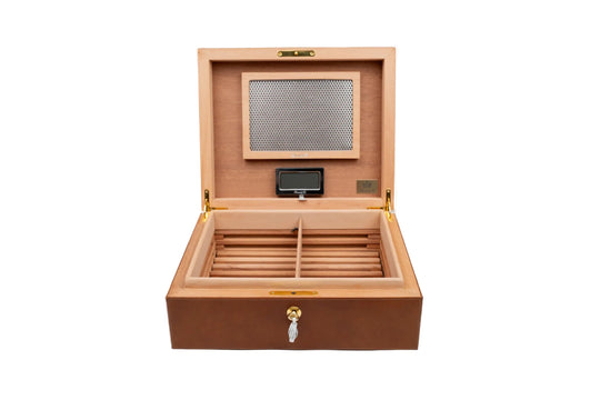 Brizard & Co – “Airflow” Cigar Humidor - Whisky Calf Leather & White – 70/80 Count