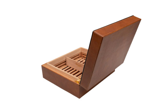Brizard & Co – “Airflow” Cigar Humidor - Whisky Calf Leather & Black – 70/80 Count