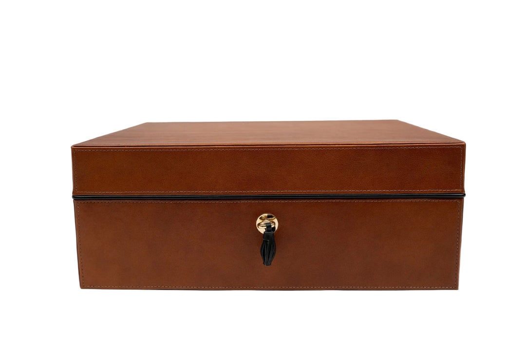 Brizard & Co – “Airflow” Cigar Humidor - Whisky Calf Leather & Black – 70/80 Count