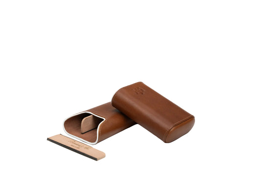 Brizard & Co – Show Band 3 Cigar Case Gordo – Whisky Calf Leather & White