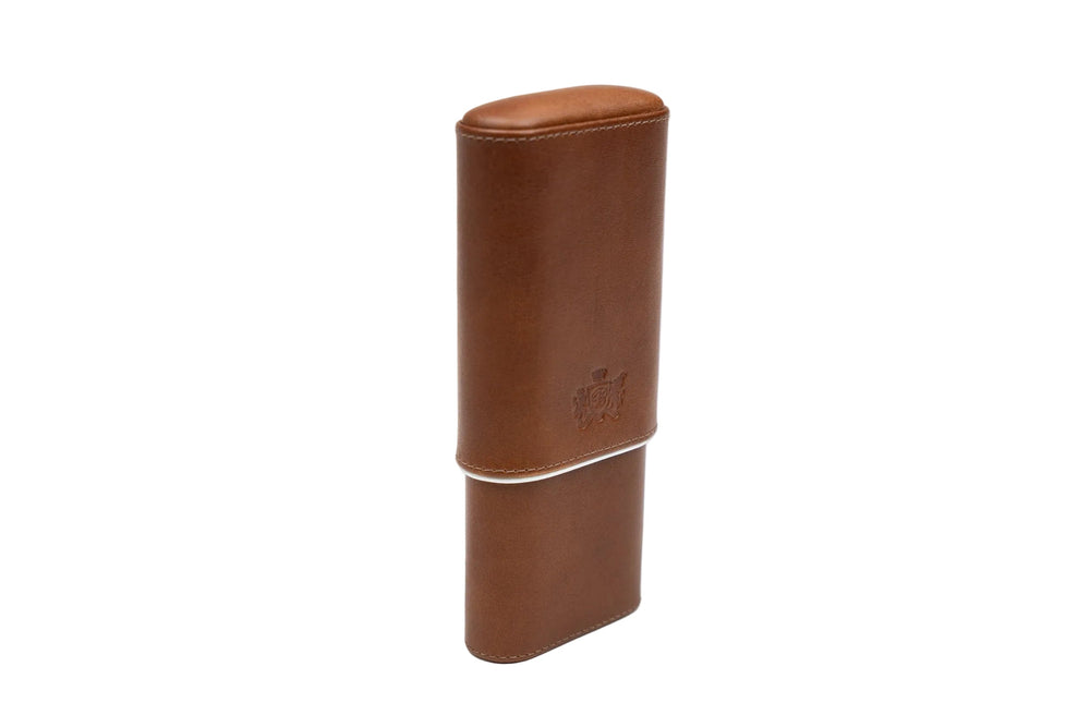 Brizard & Co – Show Band 3 Cigar Case Gordo – Whisky Calf Leather & White