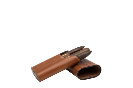 Brizard & Co – “Show Band” 3 Cigar Case - Whisky Calf Leather Black