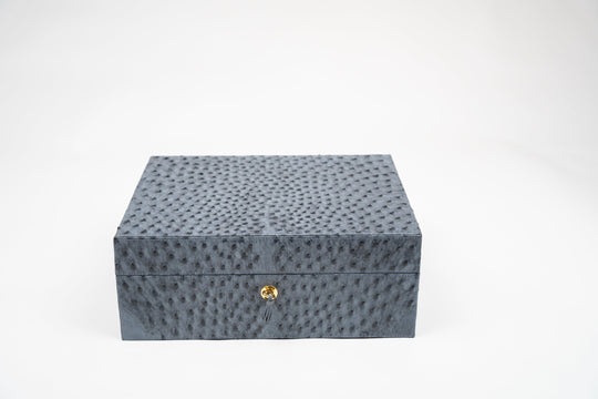 Brizard and Co - "Airflow" Humidor  -  Genuine Ostrich Bruciato Denim