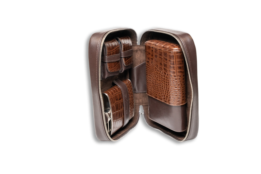 Brizard and Co - Havana Traveler (Flask) - Croco Pattern Tobacco