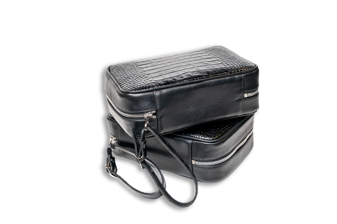 Brizard and Co - Havana Traveler (Flask) - Croco Pattern Black