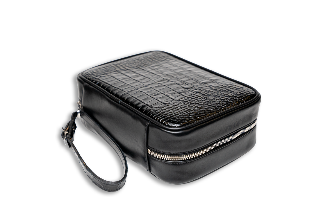 Brizard and Co - Havana Traveler (Flask) - Croco Pattern Black