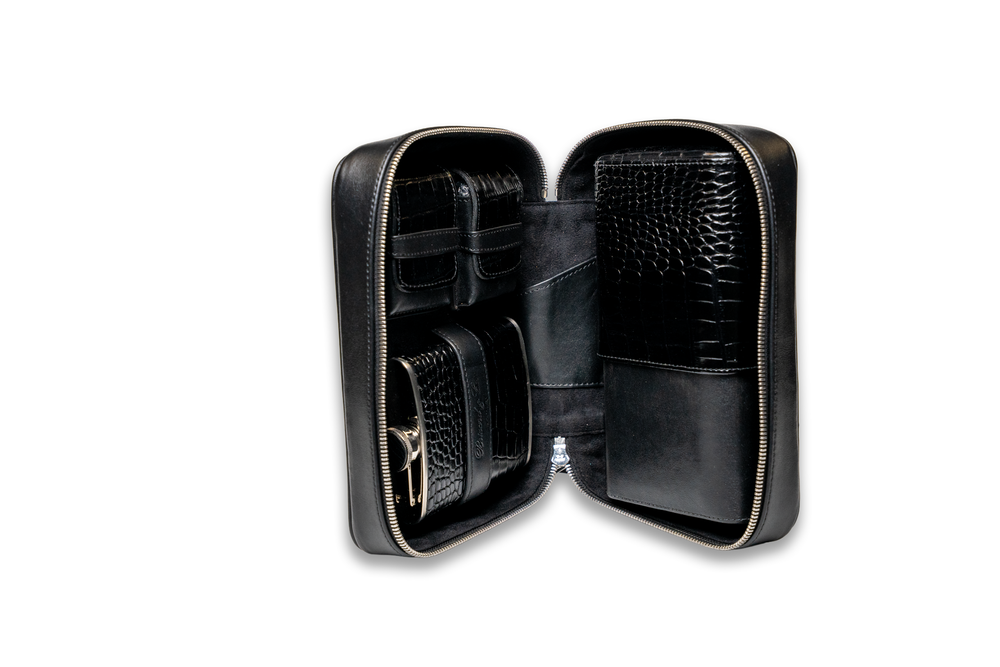 Brizard and Co - Havana Traveler (Flask) - Croco Pattern Black