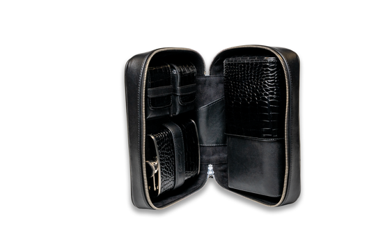 Brizard and Co - Havana Traveler (Flask) - Croco Pattern Black