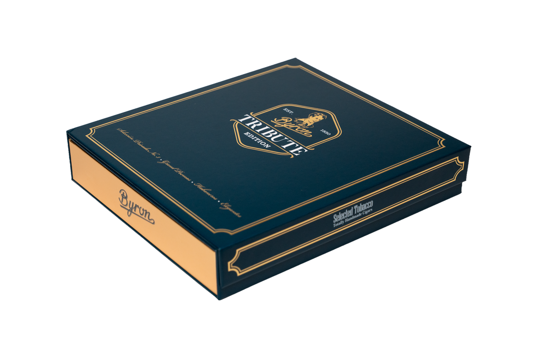 Byron 175 Tribute Set open display package with four aluminum cigar tubes