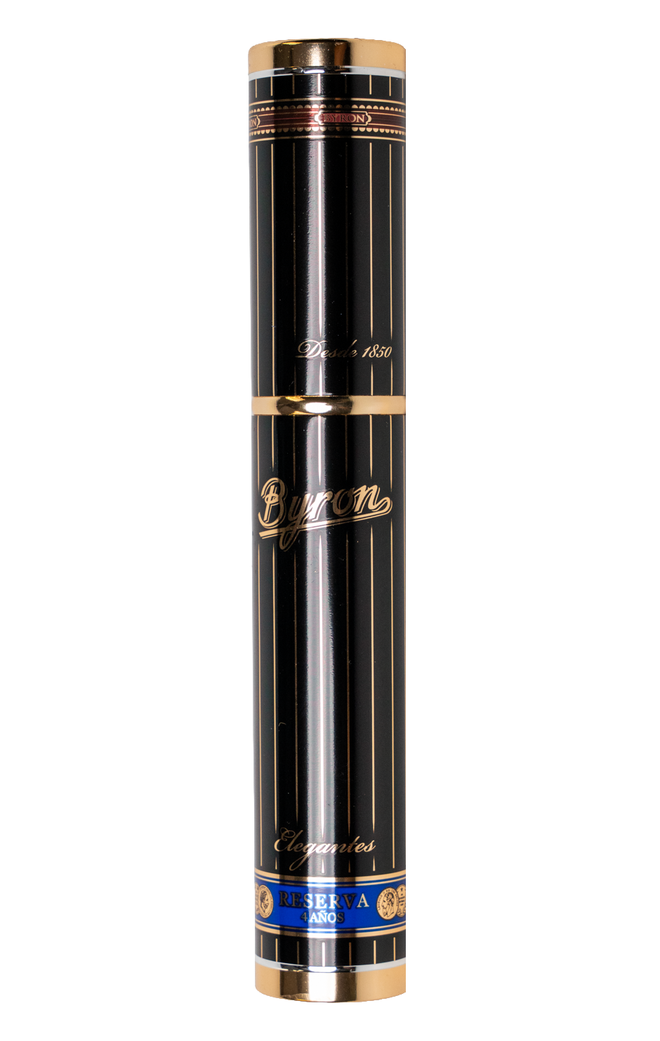 Byron 21st Century Elegantes Reserva 4 Anos black and gold tube from the Byron 175 Tribute Set