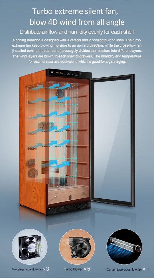 Turbo silent fan and 4D airflow in the Raching C330A cigar humidor