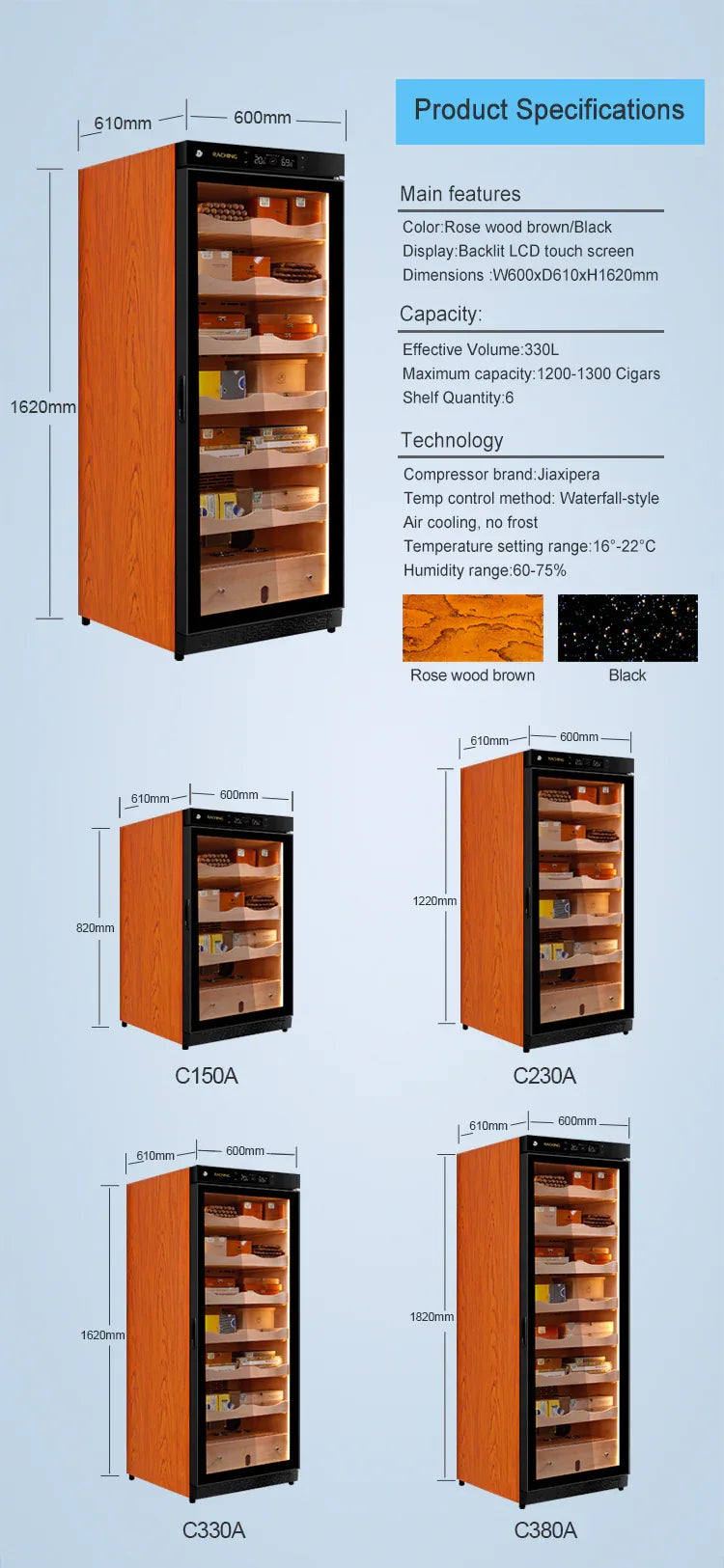 C330A electronic cigar humidor by Raching at Cigar Inc, Los Angeles